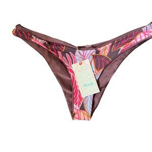 Maaji Reversible Shimmering Cognac/Floral Sublime Bikini Bottom Size Large NWT